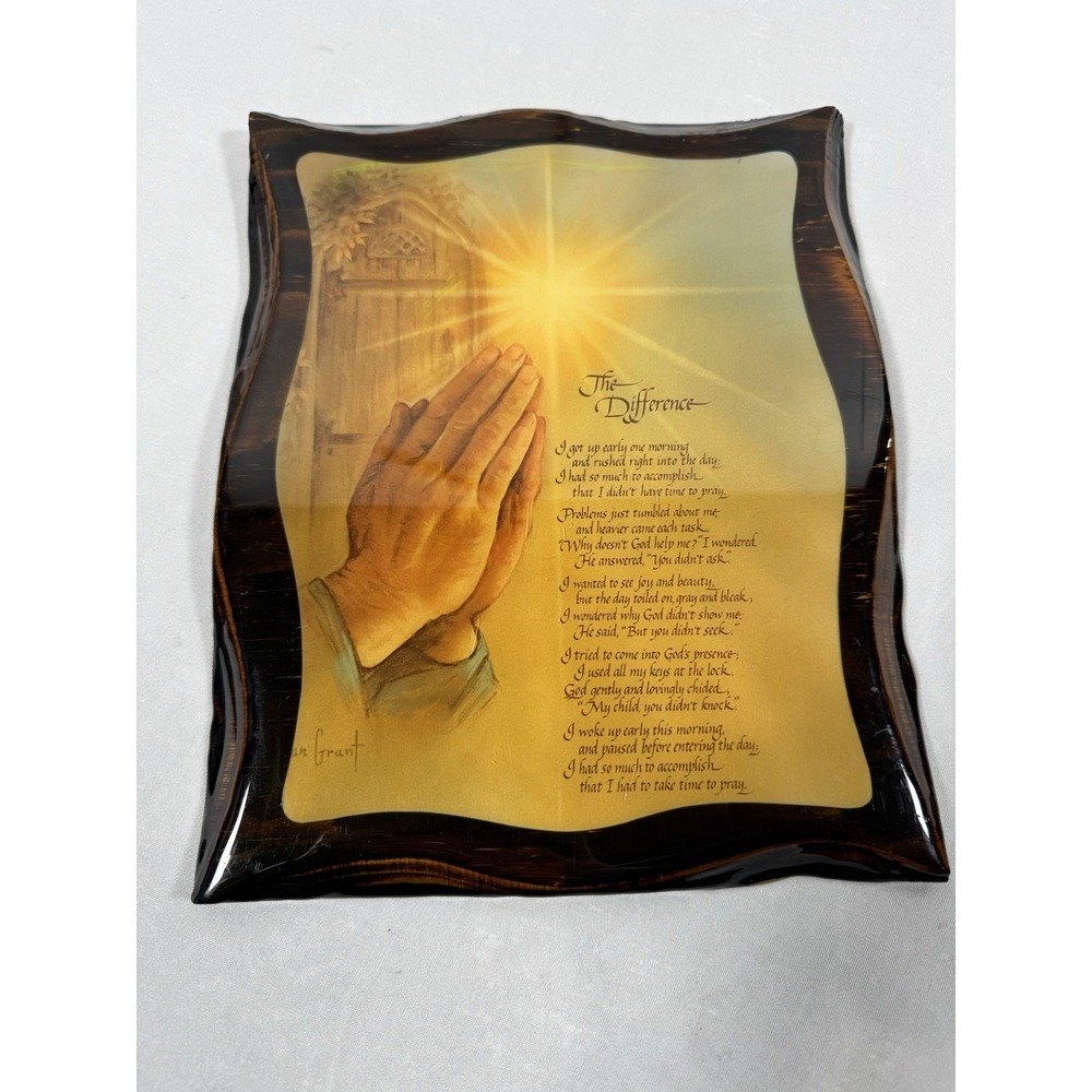 Vintage Jan Grant The Difference Praying Hands Wood Plaque Picturetalk